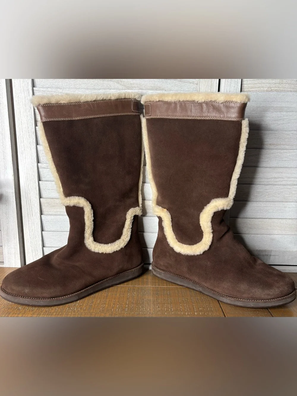 Cole Haan Air Jillian Waterproof Suede Shearling Fur Tall Winter Boots Size 9.5
